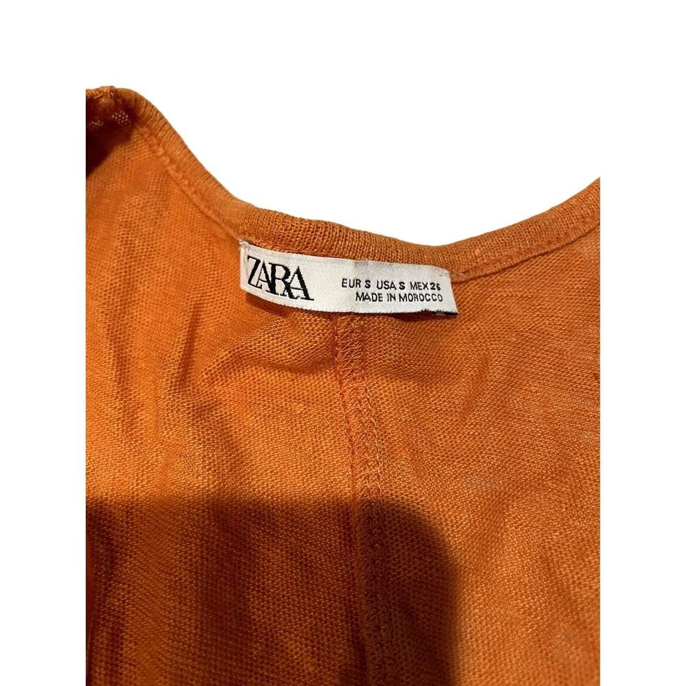 Zara Burnt Orange Ruffle V Neck Linen Blend‎ Sleeveless Tank Top Boho Summer i1 - Picture 2 of 3